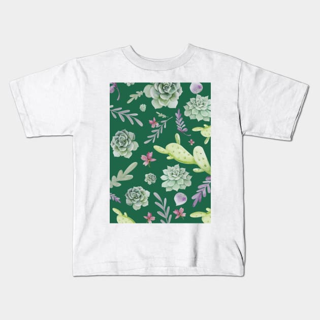 Cactus and Wreath Watercolor Pattern 2 Kids T-Shirt by B&K